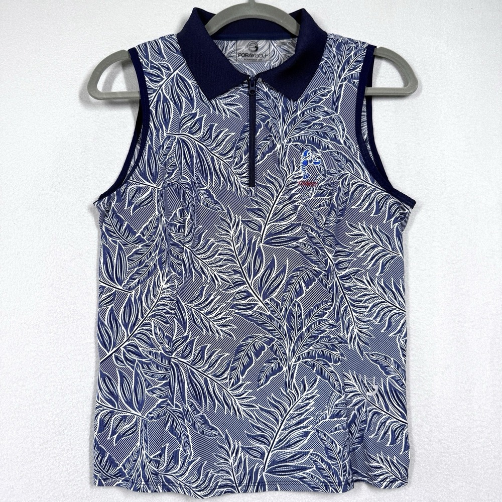 Foray Golf Top Womens M American Palm Print Polo Cabot‎ Cliffs Golf Sleeveless